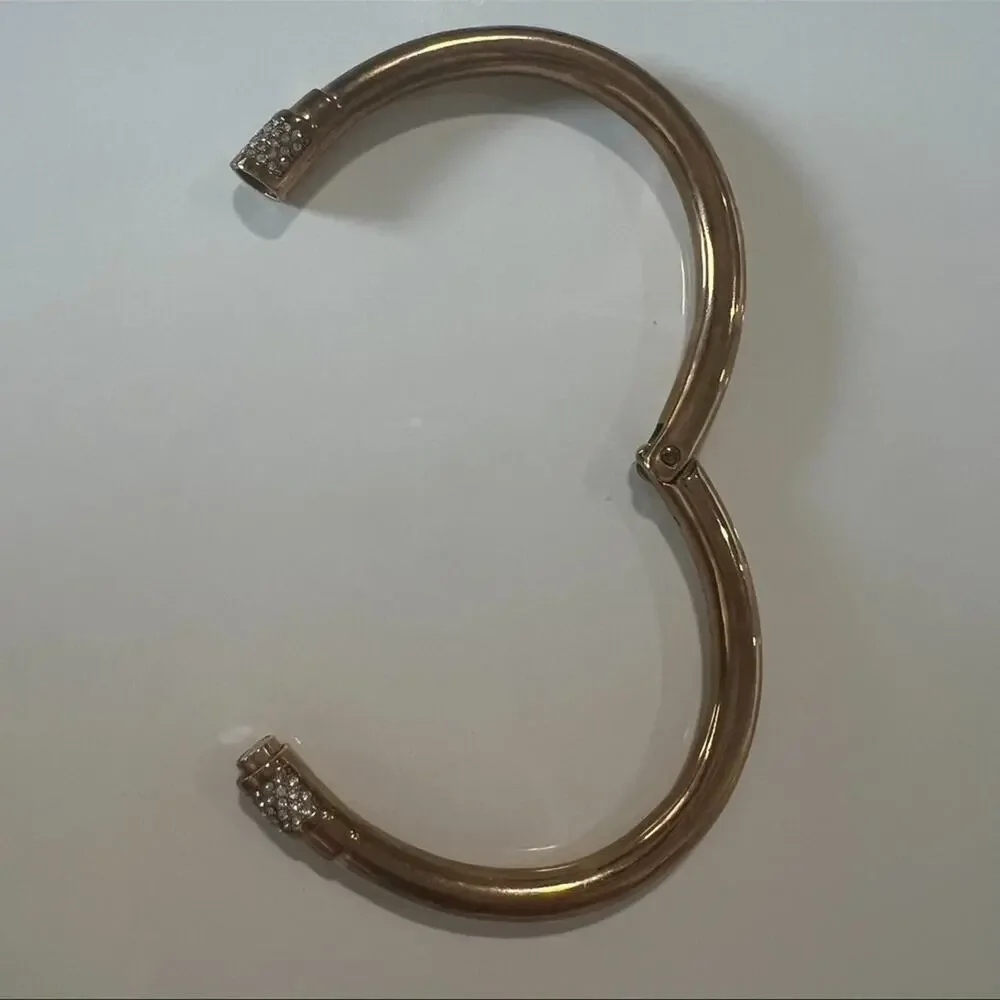 Michael Kors Rose Gold Tone Park Avenue Pave Hinged Bangle Bracelet